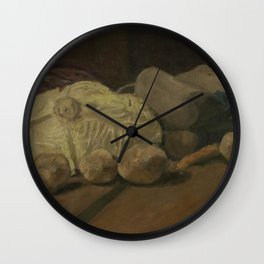 Still Life with Cabbage and Clogs Wall Clock | Modernart, Oil, Vegetable, Brown, Stilllife, Neutral, Shoes, Clogs, Cabbage, Vangogh 