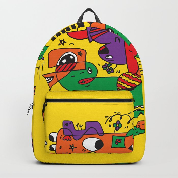 Yellow Doodle Monster World by Pablo Rodriguez (Pabzoide) Backpack