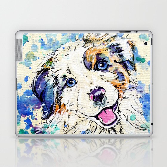 Aussie Pup Australian Shepherd Dog Painting Laptop Ipad Skin