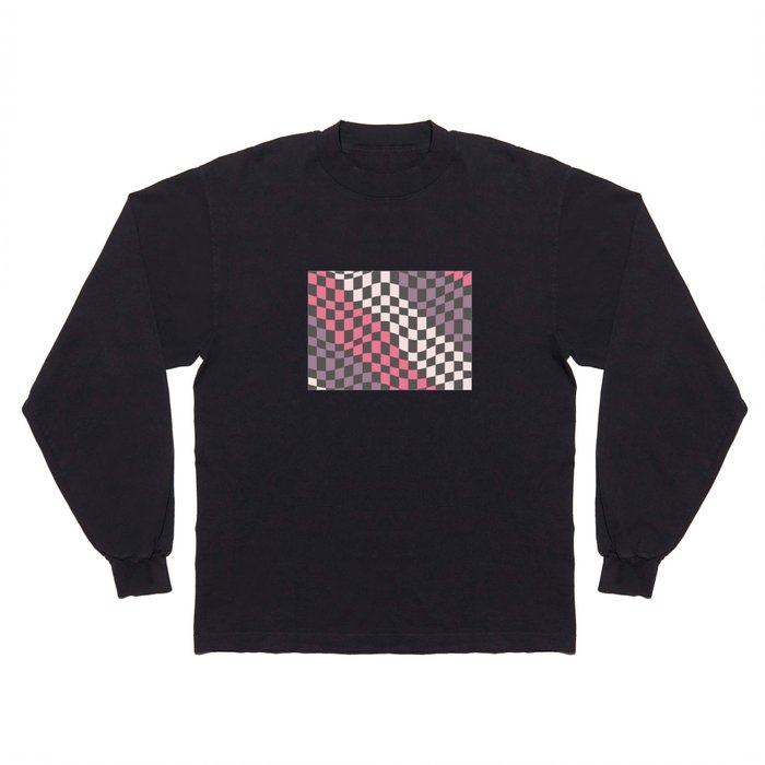 Pink pueple diagonal wavy checker Long Sleeve T Shirt