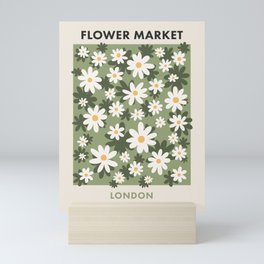 Flower Market London, Retro Daisies  Print, Green Ditsy Pattern Mini Art Print