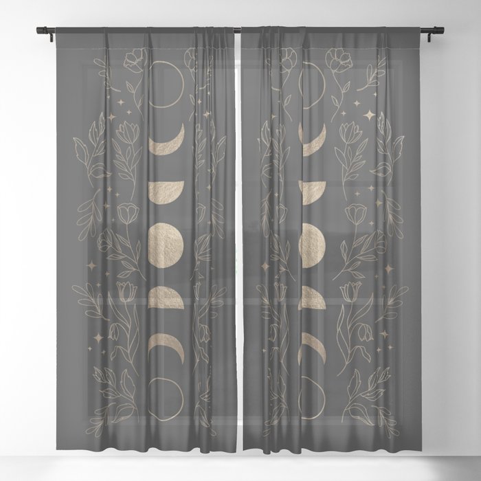Gold Moon Phases Sheer Curtain