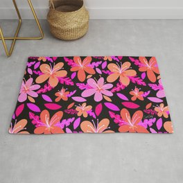 Tropical Holiday Florals – Pink & Charcoal Area & Throw Rug