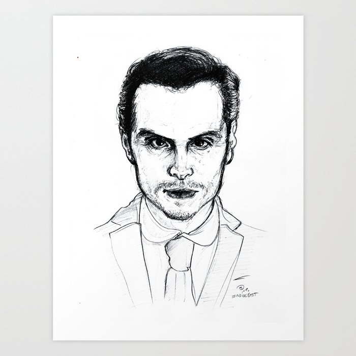 Andrew Scott As Jim Moriarty From Sherlock Etching Art Print By Ieindigoeast