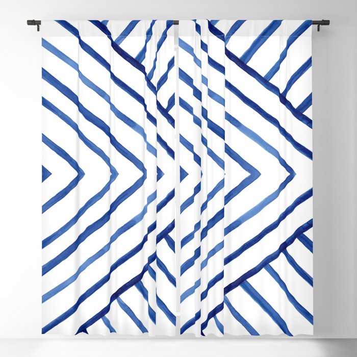 Watercolor lines pattern | Navy blue Blackout Curtain