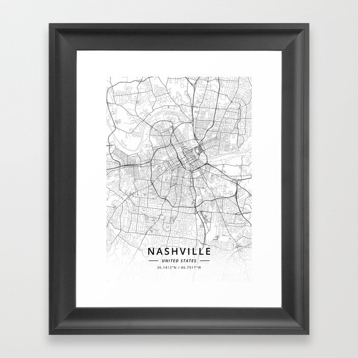 Nashville, United States - Light Map Framed Art Print