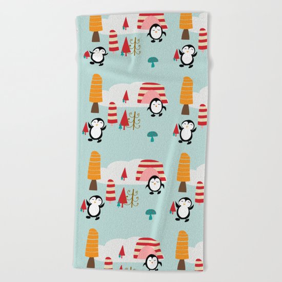 Oriana Penguin blue Beach Towel