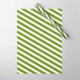 [ Thumbnail: Green and Beige Colored Stripes/Lines Pattern Wrapping Paper ]