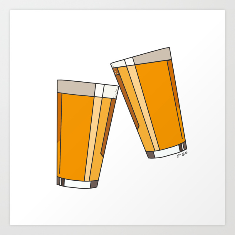 Beer Cheers Happy Hour Adult Beverages Hand Drawn Digital Art Print Art Print By Sarapimental Society6