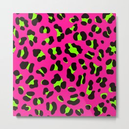 80s Neon Pink and Lime Green Leopard Metal Print | Spots, Eighties, Plastic, Pink, Print, 80S, Retro, Animal, Rock, Punk 