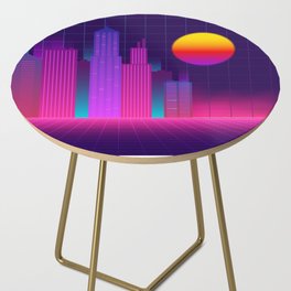 neon synthwave city Side Table
