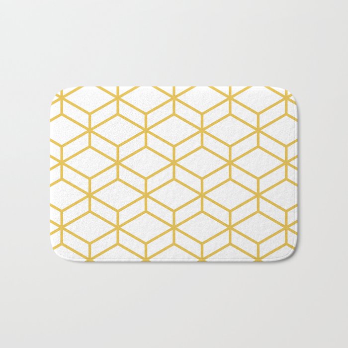 Geometric Honeycomb Lattice in Mustard Yellow and White. Modern Clean Minimalist Bath Mat