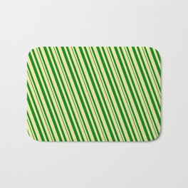 [ Thumbnail: Pale Goldenrod and Green Colored Pattern of Stripes Bath Mat ]
