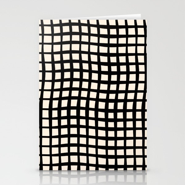 Warped Modern Minimalist Grid in Black and Almond Cream Stationery Cards