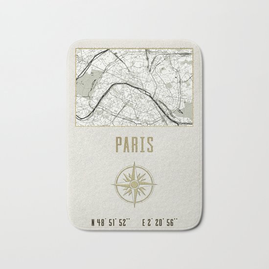 Paris - Vintage Map and Location Bath Mat