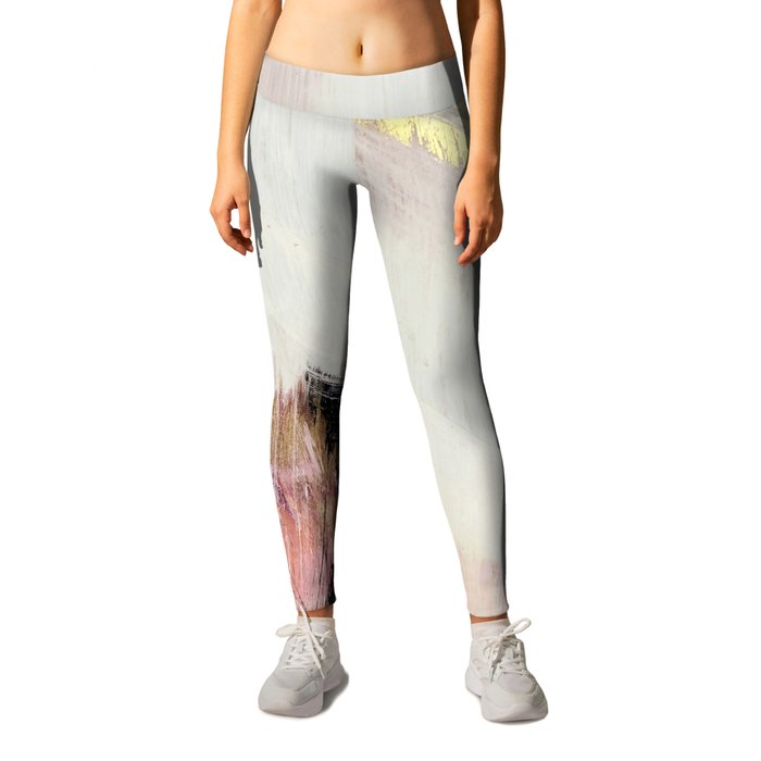 Sunrise [2]: a bright, colorful abstract piece in pink, gold, black,and white Leggings
