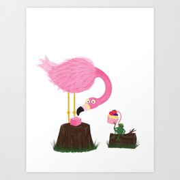 Flamingo & Frog Party Art Print