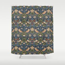 William Morris Vintage Strawberry Thief Tudor Blue Shower Curtain
