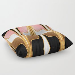 Mid Century Modern Liquid Watercolor Abstract // Gold, Blush Pink, Brown, Black, White Floor Pillow