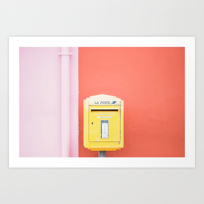 Brittany, France I Flash color block minimal architecture pink red vibrant wall letter post box Art Print