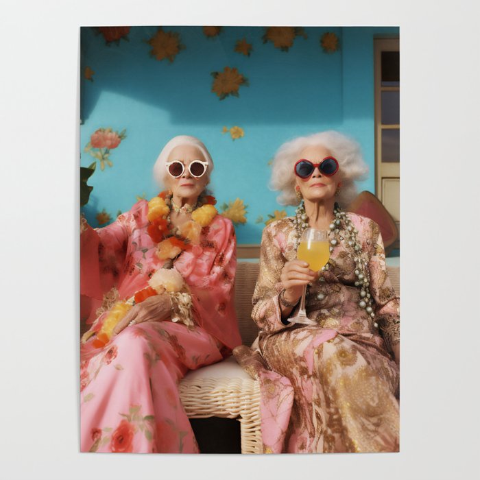 Two Floral Boho Women Terrace Poster