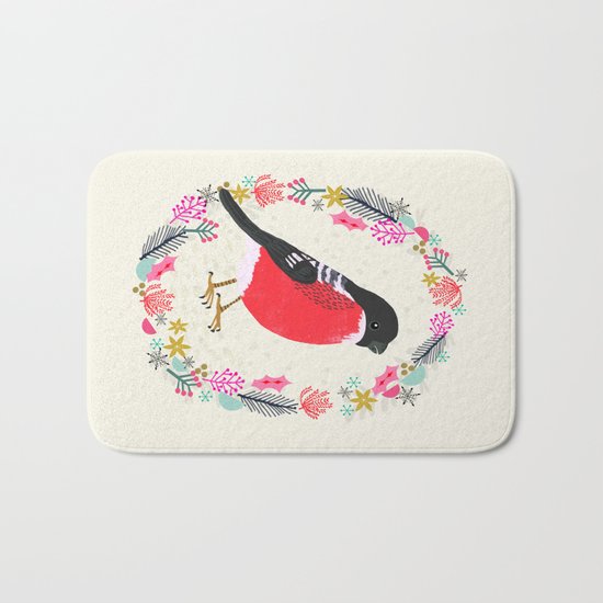 Bullfinch by Andrea Lauren Bath Mat