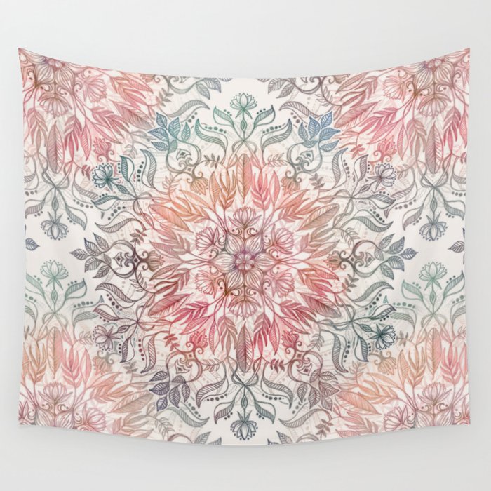 Autumn Spice Mandala in Coral, Cream and Rose Wall Tapestry