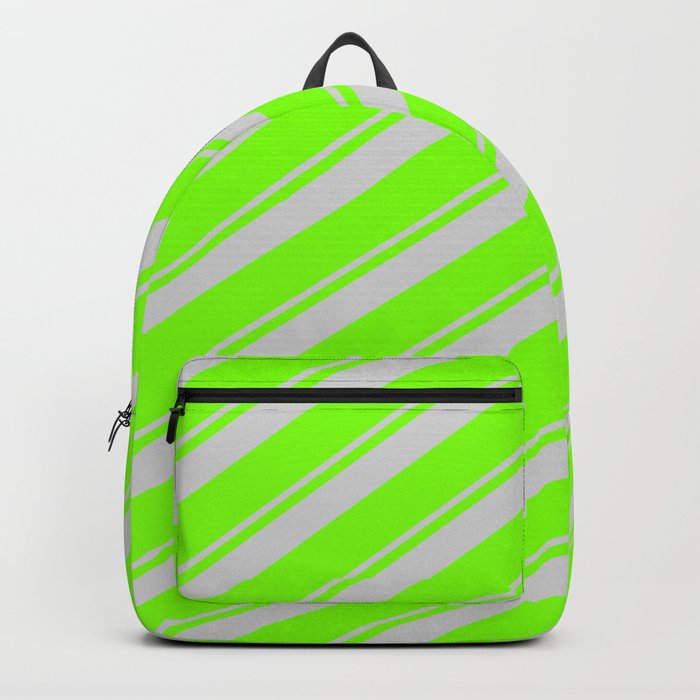 Light Gray and Chartreuse Colored Striped/Lined Pattern Backpack