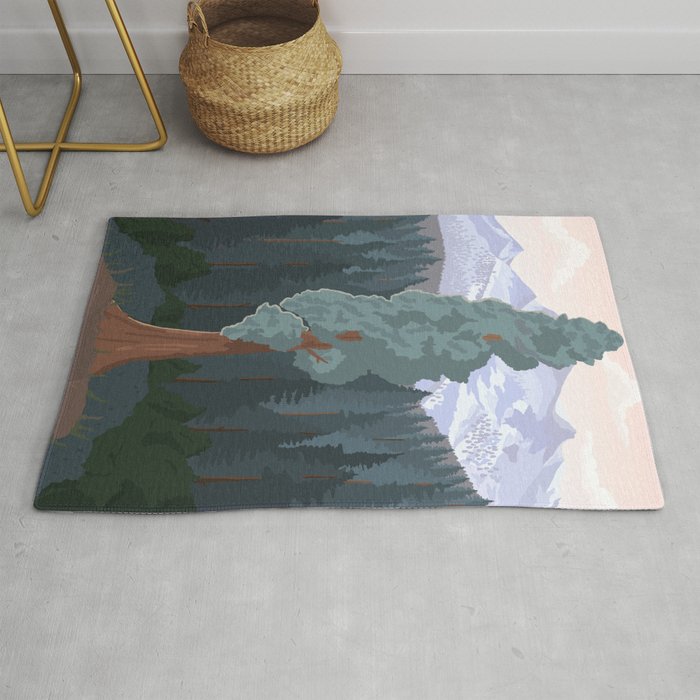 Sequoia National Park, California, Redwood Tree Forest, Vintage Style Poster Rug