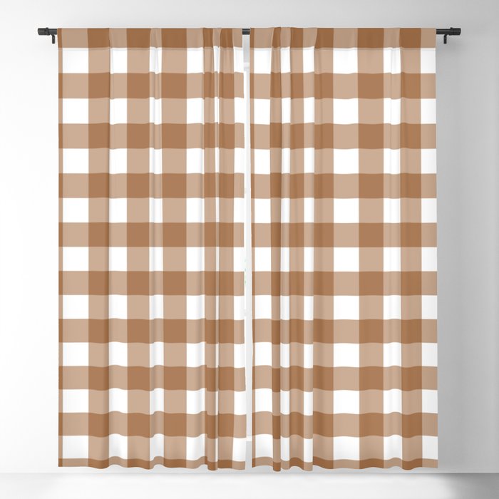Brown Checkered Gingham Pattern Blackout Curtain