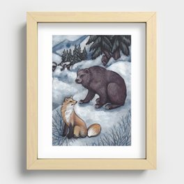Winter meeting of Bear and Fox Recessed Framed Print