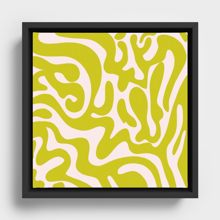 Liquid swirl retro vintage pattern in cyber lime creamy  Framed Canvas