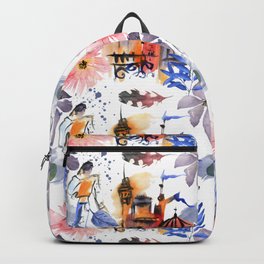 Urban poetry Backpack | Girl, Digital, Ty, Yellow, Flowers, White, Blue, Orange, Landscape, Art 