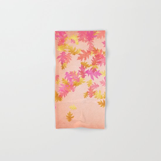 Autumn-world 1 - gold glitter leaves on pink backround Hand & Bath Towel