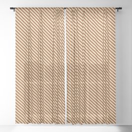 [ Thumbnail: Brown & Tan Colored Striped/Lined Pattern Sheer Curtain ]