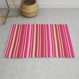 [ Thumbnail: Deep Pink, Brown & Pink Colored Striped Pattern Rug ]