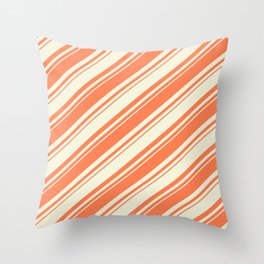 [ Thumbnail: Coral and Beige Colored Lined/Striped Pattern Throw Pillow ]