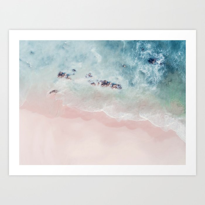Ocean Pink Blush Beach Aerial Print - Ingrid Beddoes