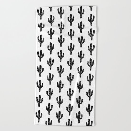 Linocut Cactus black and white minimal modern printmaking trendy hipster canvas dorm college art Beach Towel