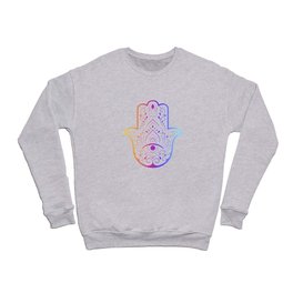 Colorful Hamsa hand drawn symbol with flower. Decorative pattern in oriental style for interior decoration and henna drawings. Crewneck Sweatshirt