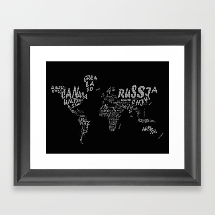 world map typography Framed Art Print