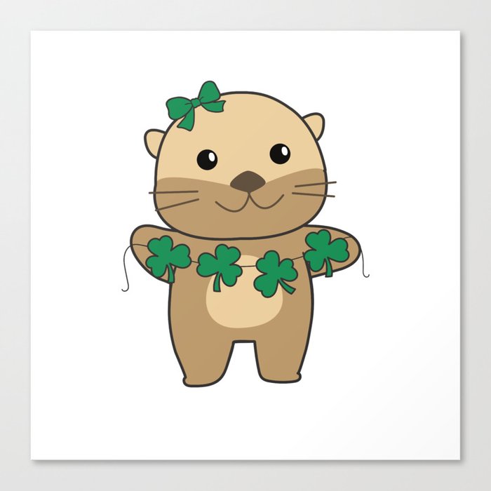 Otter With Shamrocks Cute Animals For Luck Canvas Print