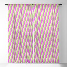 [ Thumbnail: Fuchsia, Pale Goldenrod & Green Colored Pattern of Stripes Sheer Curtain ]