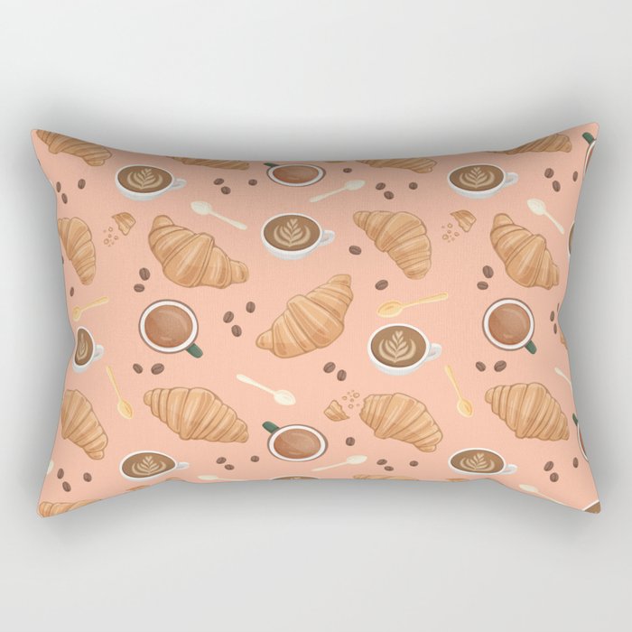 Croissant and Coffee Pattern Rectangular Pillow