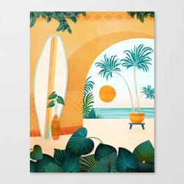 Seaside Surf Retreat Tropical Landscape / Villa Series Canvas Print