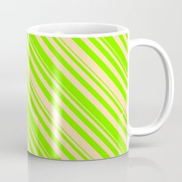 [ Thumbnail: Chartreuse and Tan Colored Lined Pattern Coffee Mug ]