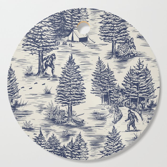 Bigfoot / Sasquatch Toile de Jouy in Blue Cutting Board