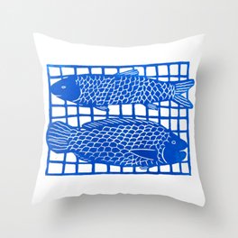 Grilled Fish: Blue Throw Pillow