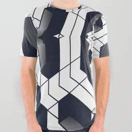 Black and white abstract vortex All Over Graphic Tee