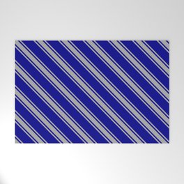 [ Thumbnail: Dark Blue and Dark Gray Colored Lined Pattern Welcome Mat ]